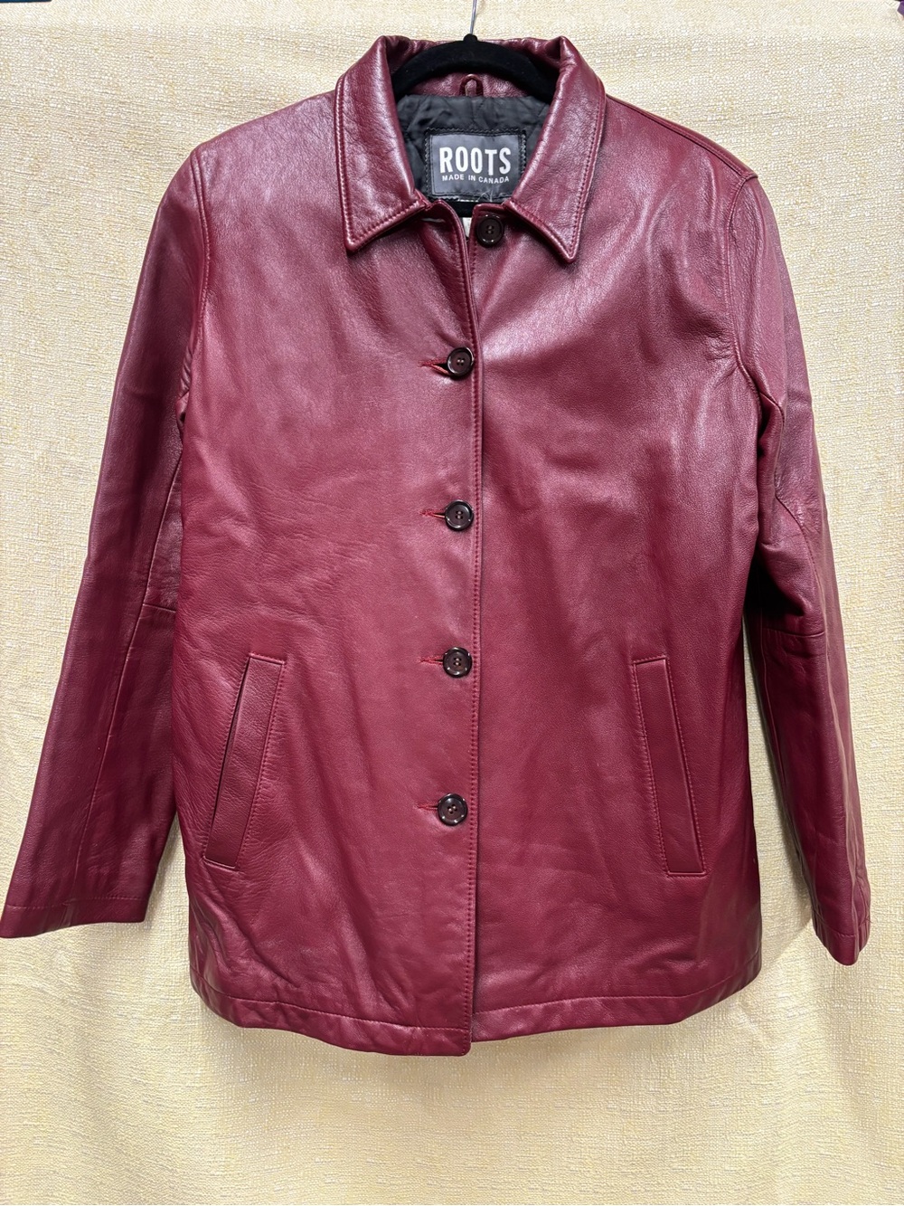 Vintage Roots Women's Deep Wine Leather Button-Front Jacket